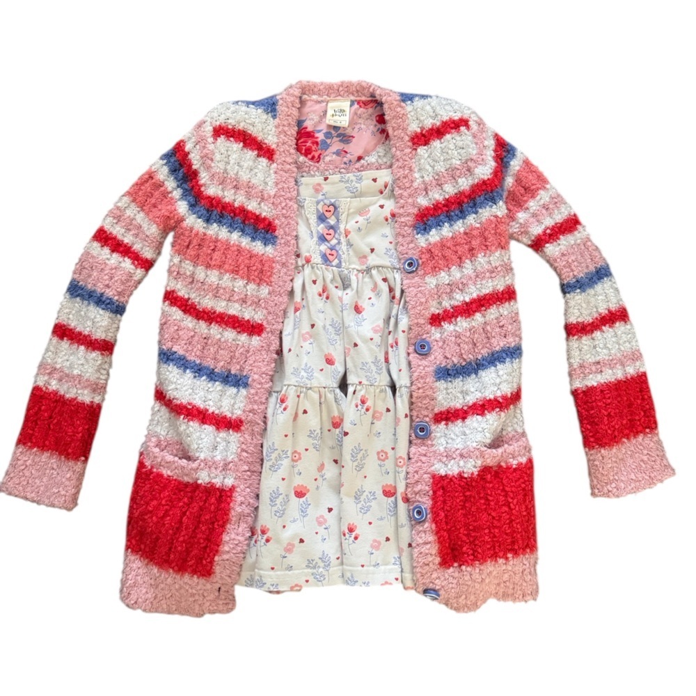 Cozy Striped Pink Cardigan and Heart Top, Size 8, Spring, Cozy Set
